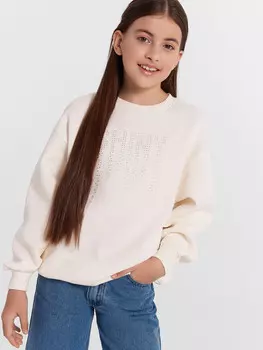 Свитшот для девочек кремовый со стразами