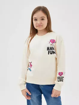 Свитшот для девочек молочный с печатью