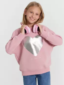 Свитшот для девочек пыльно-розовый с серебряным сердцем