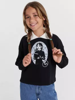 Свитшот для девочек с классическим воротником и принтом