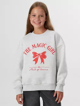 Свитшот для девочек серый с надписью