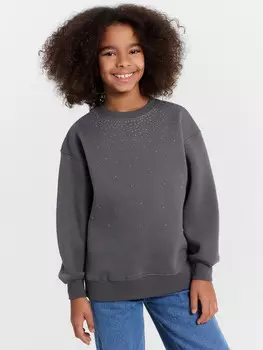 Свитшот для девочек серый со стразами