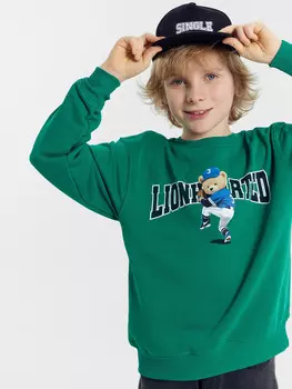 Свитшот для мальчиков в малахитово-зеленом цвете с печатью