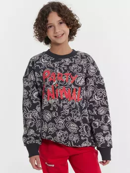 Свитшот для мальчиков серый с принтом и надписью