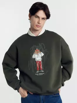 Свитшот мужской в цвете темный хаки с печатью