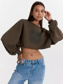 Свитшот женский в серо-зеленом цвете с орнаментом