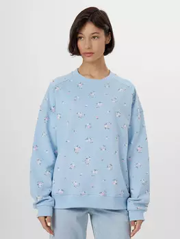Свитшот женский голубой с цветочным принтом