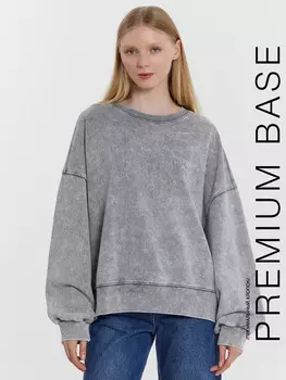 Свитшот женский оверсайз синий с обработкой эйсид и вышивкой