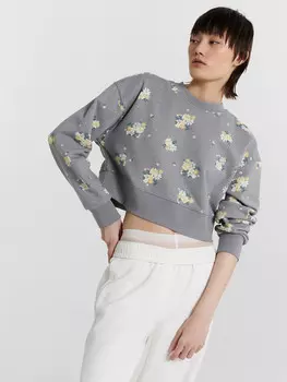Свитшот женский серый с цветочным принтом