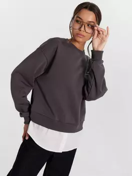 Свитшот женский серый с надписью на груди