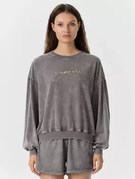 Свитшот женский серый с обработкой эйсид и надписью