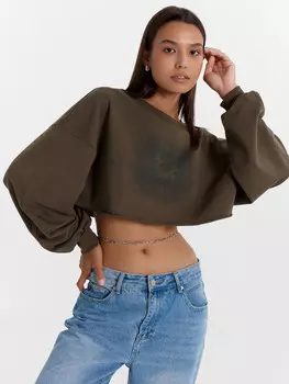 Свитшот женский в серо-зеленом цвете с орнаментом