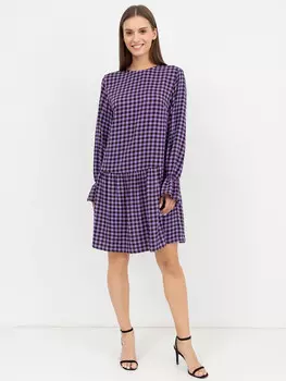 Свободное текстильное платье с длинными рукавами лавандового цвета в клетку виши