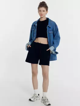 Свободные шорты мини с высокой линией талии в черном цвете