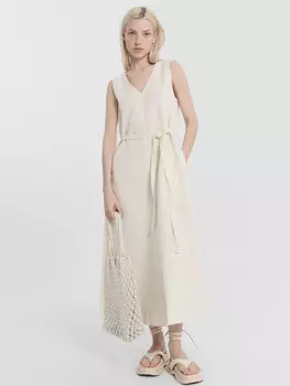 Свободный сарафан из премиального льна и хлопка в расцветке