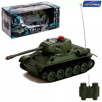 Танк радиоуправляемый т34, работает от аккумулятора, свет и звук, цвет зеленый