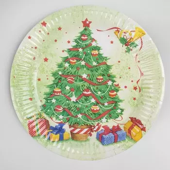 Тарелка новогодняя бумажная одноразовая
