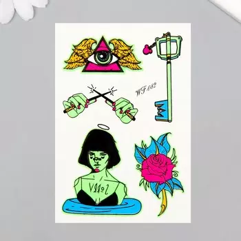 Переводные тату на тело светящиеся цветные