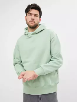 Теплое худи с карманом-кенгуру в светло-зеленом цвете