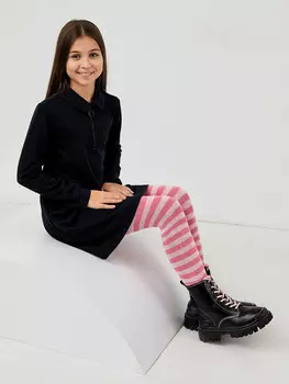 Теплые детские колготки белого цвета в лиловую полоску