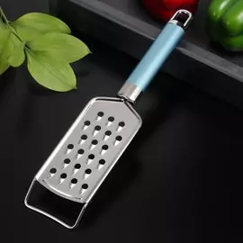 Терка с ручкой крупная доляна lagoona, 30 см, нержавеющая сталь, цвет голубой металлик