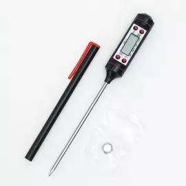 Термометр (термощуп) кухонный, электронный, на батарейках, с чехлом, черный