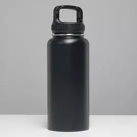 Термос, 1 л, карабин, сохраняет тепло 24 ч, черный