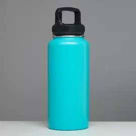 Термос, 1 л, карабин, сохраняет тепло 24 ч, голубой