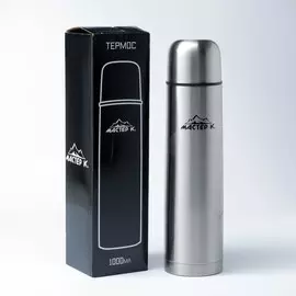 Термос гильза мастер к, 1 л, с кружкой, сохраняет тепло 24 ч, нержавеюща сталь, цвет хром