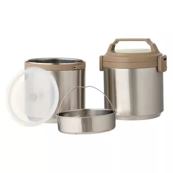 Термос для еды, 1.8 л, сохраняет тепло до 8 ч, нержавеющая сталь, серебристый, бежевый