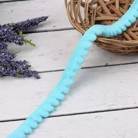 Тесьма декоративная с помпонами, 12 ± 2 мм, 9,1 ± 0,5 м, цвет голубой