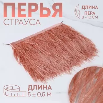 Тесьма с перьями страуса, 8-10 см, 5±0.5 м, темно-бежевая