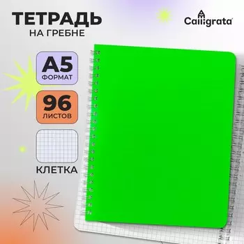 Тетрадь a5 на гребне, 96 листов в клетку, calligrata, пластиковая обложка, зеленая