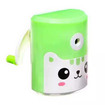 Точилка механическая с контейнером, котик зеленый