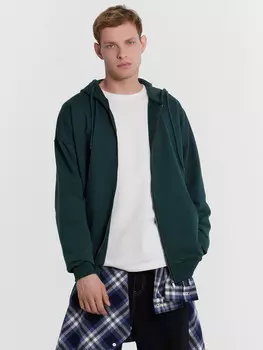 Толстовка мужская зеленая с вышивкой на груди в виде зубра