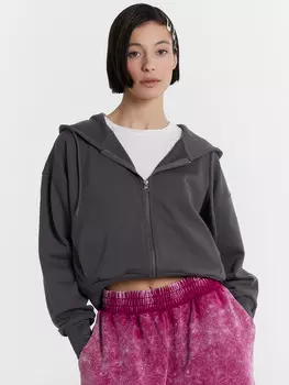 Толстовка женская серая укороченная