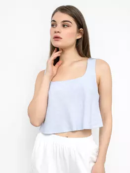 Топ из премиального льна и вискозы в светло-голубом цвете