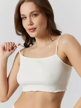 Топ на тонких бретелях белого цвета в рубчик для женщин
