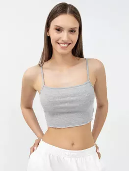 Топ на тонких бретелях серого цвета в рубчик для женщин
