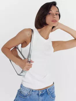 Топ женский удлиненный белый в рубчик