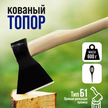 Топор кованый тундра, деревянное топорище б1, 600 г, порошковое покрытие