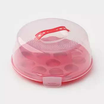 Тортовница с крышкой доляна, съемная подставка для пирожных, 13 ячеек, d=28 см, красная