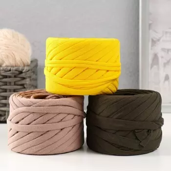 Трикотажная пряжа набор №11, 3х30 м, ширина 7-9 мм,100 гр (манго, темный хаки, темно-беж)