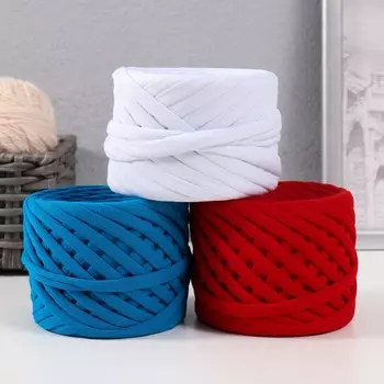 Трикотажная пряжа набор триколор, 3х30 м/100 гр, ширина 7-9 мм (белый, синий, красный)