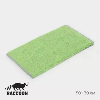 Тряпка для пола raccoon, 250 г/м, 5030 см, микрофибра, с оверлоком, 1 шт, зеленая