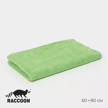Тряпка для пола raccoon, 250 г/м, 6080 см, микрофибра, с оверлоком, 1 шт, зеленая
