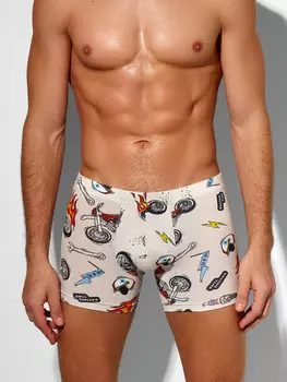 Трусы боксеры мужские кремовые с принтом