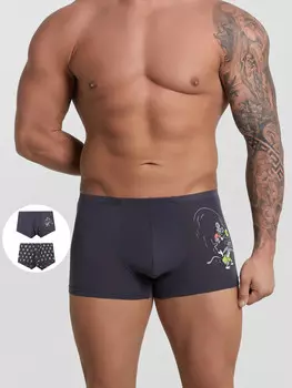 Трусы боксеры мужские серые с принтом в наборе, 2 шт