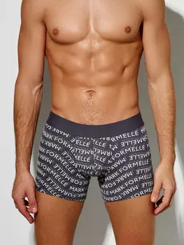 Трусы боксеры мужские серые с текстовым принтом
