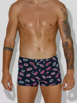 Трусы боксеры мужские синие с принтом